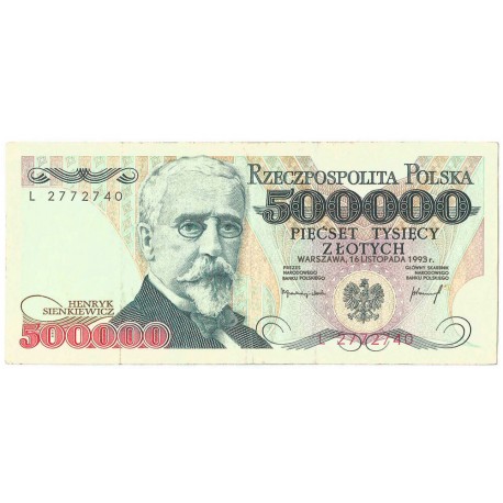 500000 zł Henryk Sienkiewicz 1993, seria L, stan 3