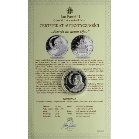 Polska, medal Jan Paweł II, Powrót do domu Ojca, srebro, certyfikat