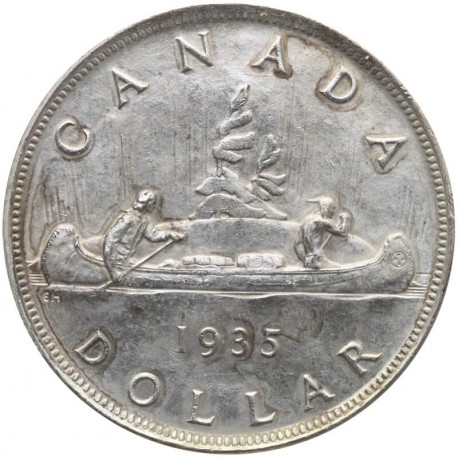 Kanada, 1 dolar 1935, 25-lecie Jerzego V, Kanoe, srebro, certyfikat