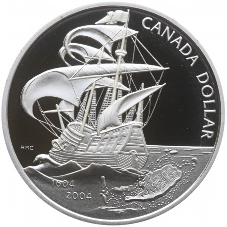 Kanada, 1 dolar 2004, 400. rocznica pierwszej europejskiej osady w Kanadzie, srebro, certyfikat