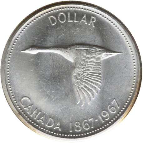 Kanada 1 dolar 1967 Gęś, stan 2, srebro, certyfikat
