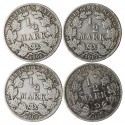 Niemcy, 4 x 1/2 marki, różne roczniki: 1905(G), 1905(F), 1906(A), 1917(A), srebro