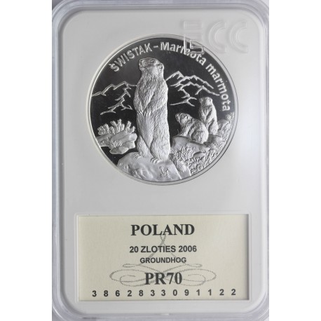 20 zł, Świstak - moneta z serii zwierzęta świata, 2006, GCN PR70