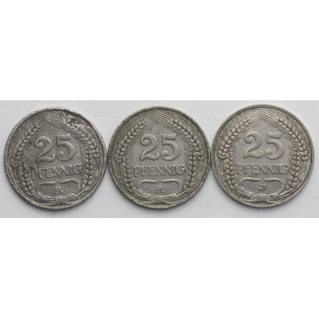 Lot: Niemcy, 3 x 25 fenigów (pfennig), 1910, 1911, 1912