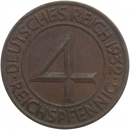 Niemcy 4 reichsfenigi, 1932, A, 3+, ładna