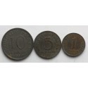 Lot 3 szt. Królestwo Polskie 1, 5,10 fenigów, 1917/1918, ładne