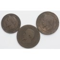 Lot 3 szt. Francja, 5 centymów  + 2 x 10 centymów 1857/63, st. 4