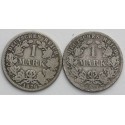 Lot: 2 x 1 Marka 1876, A i H, stan 3/3-, srebro