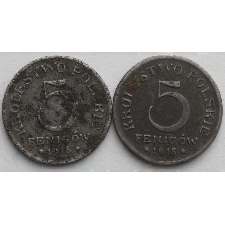 Lot, 2 x Królestwo Polskie, 5 Fenigów 1918