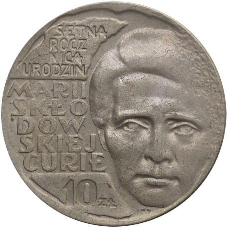 10 zł Maria Skłodowska-Curie, 1967, stan 2-/3+