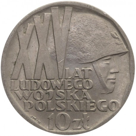 10 zł XXV lat Ludowego Wojska Polskiego, 1968, stan 2-/3+