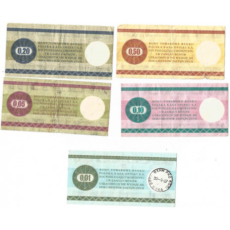 Lot: Zestaw 5 bonów towarowych, 1, 5, 10, 20, 50 centów 1979 stan 3-