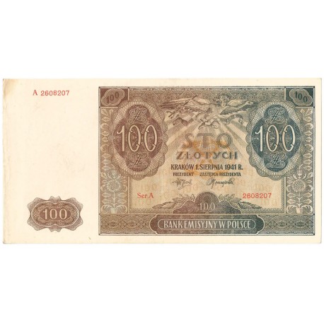 Banknot 100 złotych 1941 stan 2, Ser. A