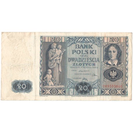 Banknot 20zł, 1936r, seria DW stan 3/3-