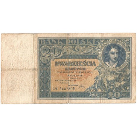 Banknot 20zł, 1936r, seria CW stan 3-