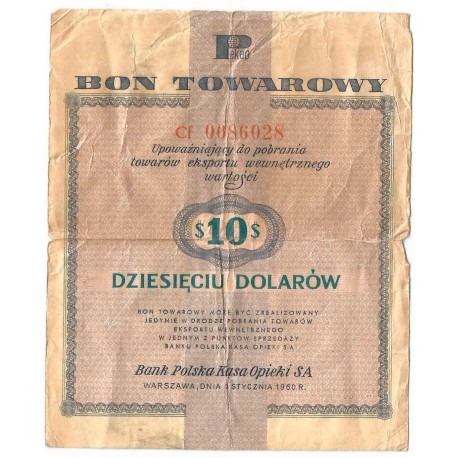 Bon towarowy na 10 dolarów 1.01.1960, seria Cf, stan 4/4-