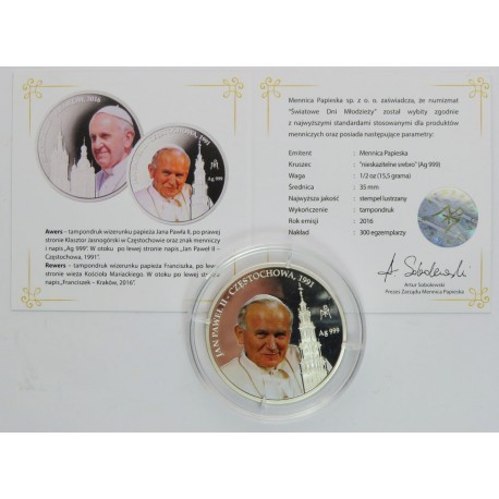 Medal Jan Paweł 2 / Papież Franciszek, czyste srebro Ag999, certyfikat