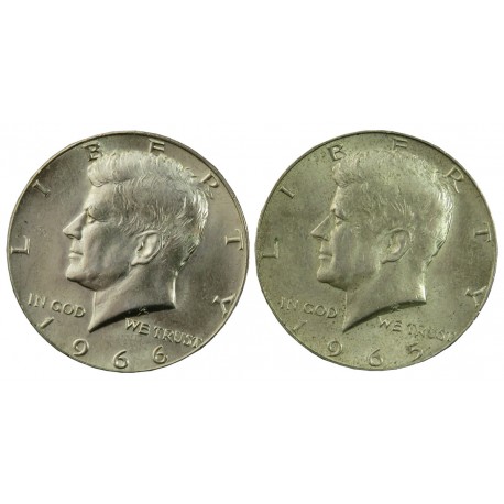 Lot: 2 x USA 1/2 dolara half dollar Kennedy, 1965 + 1966, stany 2/2-,