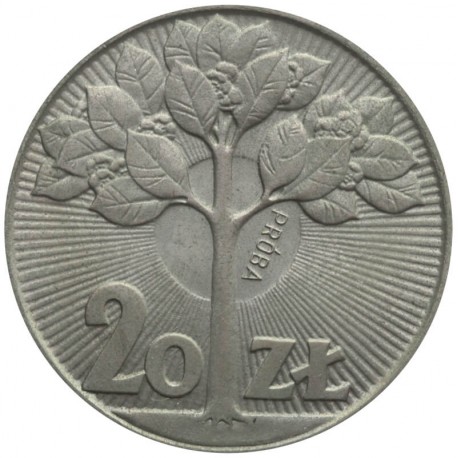 20 złotych kwitnące drzewo 1973 próba, piękna