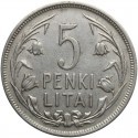 Litwa, 5 litów 1925, Penki Litai, stan 3+, ładna