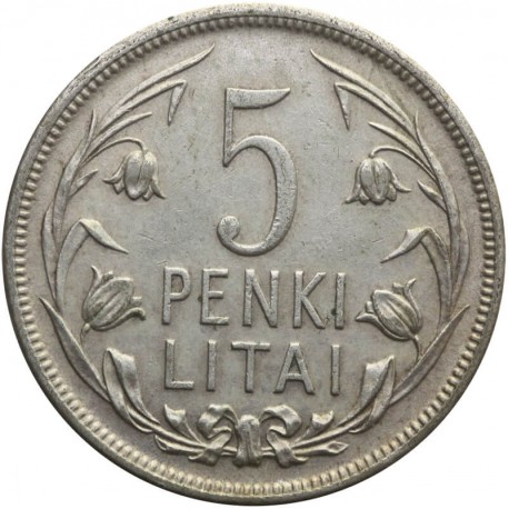 Litwa, 5 litów 1925, Penki Litai, stan 2-, ładna