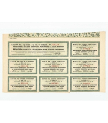 1 akcja Warszawskiego Akcyjnego Towarzystwa Pożyczkowego + kupony 0217