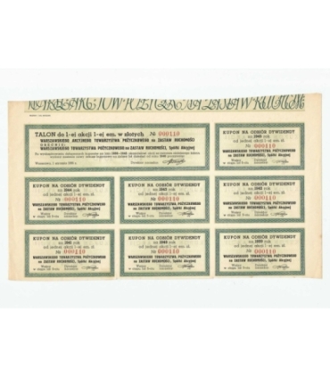 1 akcja Warszawskiego Akcyjnego Towarzystwa Pożyczkowego 0218 + kupony