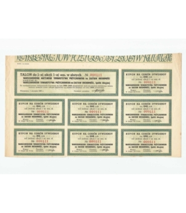 1 akcja Warszawskiego Akcyjnego Towarzystwa Pożyczkowego 0219 + kupony