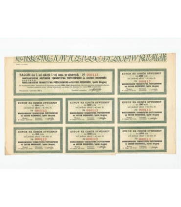 1 akcja Warszawskiego Akcyjnego Towarzystwa Pożyczkowego 0220 + kupony