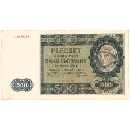 Banknot 500 złotych 1940 stan 3+, Ser. A, Góral