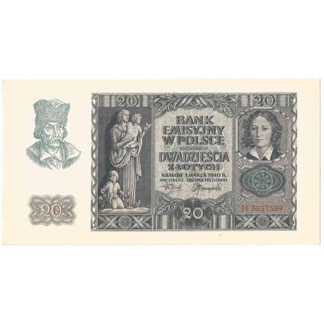 Banknot 20 złotych, 1940, seria L, stan 2