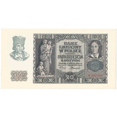 Banknot 20 złotych, 1940, seria H, stan 2