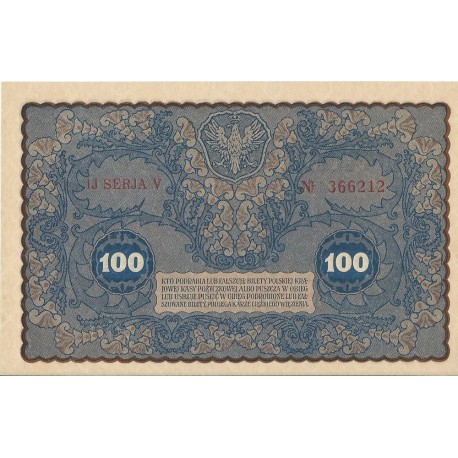 100 marek polskich 1919 stan 1, IJ Seria V, UNC