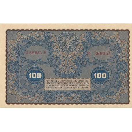 100 marek polskich 1919 stan 1, IJ Seria V, UNC