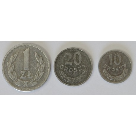 Lot 1966, 10 groszy, 20 groszy, 1 złoty, stany 2-/3+