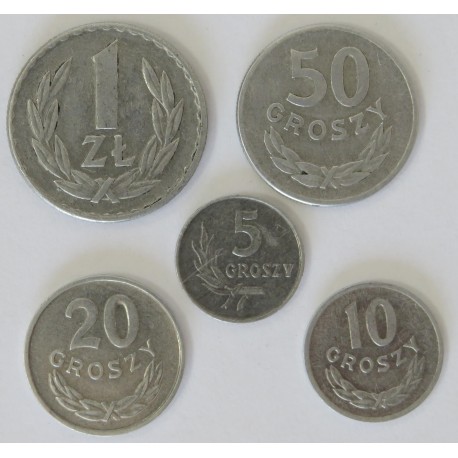 Lot 1965, 5 groszy, 10 groszy, 20 groszy, 50 groszy, 1 złoty