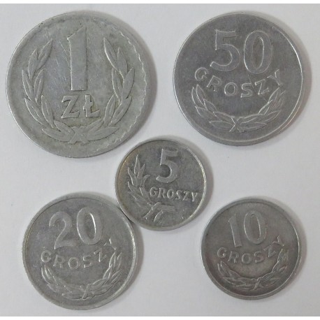 Lot 1967, 5 groszy, 10 groszy, 20 groszy, 50 groszy, 1 złoty, stan 3+/3