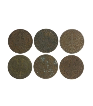 Zestaw 6 x 5 groszy II RP, stan 3