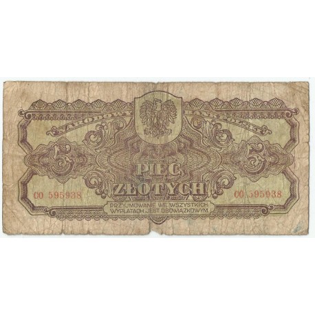 5 złotych 1944, w klauzuli OBOWIĄZKOWYM, seria CO, st. 5