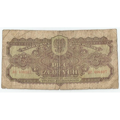 5 złotych 1944, w klauzuli OBOWIĄZKOWYM, seria AC, st. 6