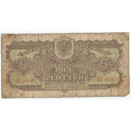 5 złotych 1944, w klauzuli OBOWIĄZKOWYM, seria XE, st. 6