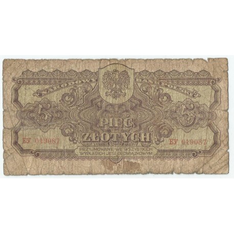 5 złotych 1944, w klauzuli OBOWIĄZKOWYM, seria EY, st. 6