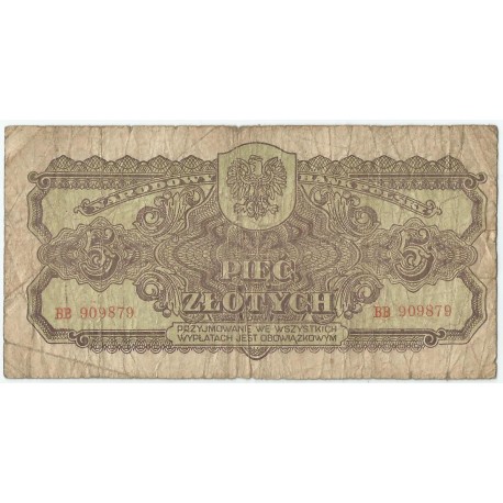 5 złotych 1944, w klauzuli OBOWIĄZKOWYM, seria BB, st. 6