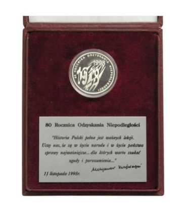 10 zł, 80 rocznica odzyskania niepodległości podpis Kwaśniewskiego