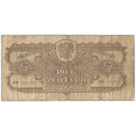 5 złotych 1944, w klauzuli OBOWIĄZKOWE, seria HM, st. 5-