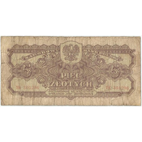 5 złotych 1944, w klauzuli OBOWIĄZKOWE, seria TH, st. 6