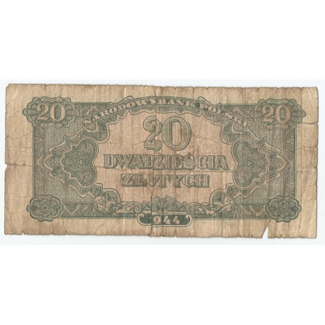 20 złotych 1944, w klauzuli OBOWIĄZKOWE, seria MH, st. 6