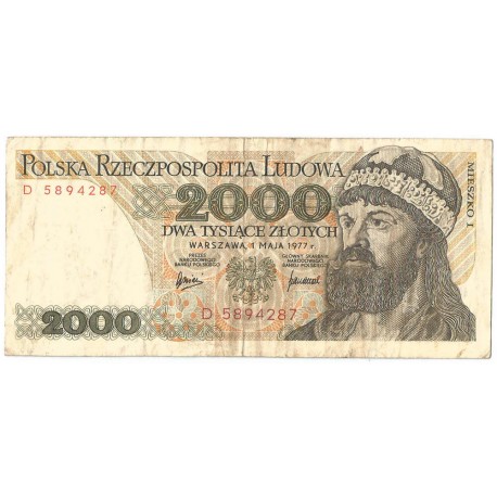 2000 zł Mieszko i Chrobry, 1977, seria D, stan 3-/4+