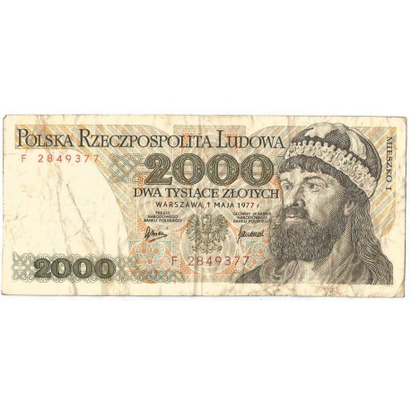 2000 zł Mieszko i Chrobry, 1977, seria F, stan 5+