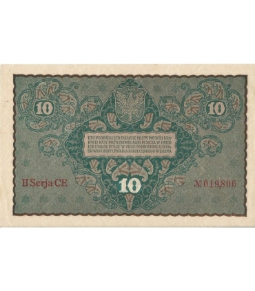 10 marek polskich , rok 1919, stan 2-, II Serja  CE 019806 niski numer